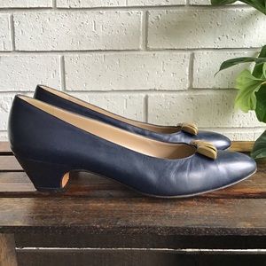 Salvatore Ferragamo Navy Blue Classic Leather Pump